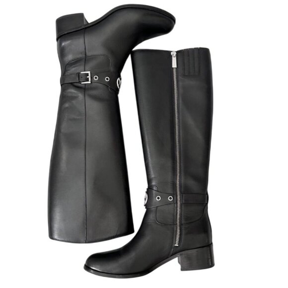 Michael Kors Black Heather Riding Boots Sz8 With MK Logo - Picture 12 of 13